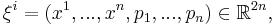 ^{\;}\xi^{i} = (x^1, . . . , x^n, p_1, . . . , p_n) \in \mathbb{R}^{2n},