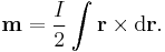 \mathbf{m}=\frac{I}{2}\int\mathbf{r}\times{\rm d}\mathbf{r}.