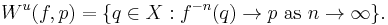 W^u(f,p) =\{q\in X: f^{-n}(q)\to p \mbox{ as } n\to \infty \}.