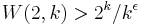 W(2, k) > 2^k/k^\epsilon