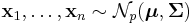 {\mathbf x}_1,\dots,{\mathbf x}_n\sim \mathcal{N}_p(\boldsymbol{\mu},{\mathbf \Sigma})