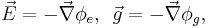 \vec{E}=-\vec{\nabla}\phi_e,\,\,\,\vec{g}=-\vec{\nabla}\phi_g,