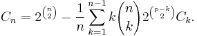 C_n=2^{n\choose 2} - \frac{1}{n}\sum_{k=1}^{n-1} k{n\choose k} 2^{p-k\choose 2} C_k.