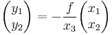  \begin{pmatrix} y_1 \\ y_2 \end{pmatrix} = -\frac{f}{x_3} \begin{pmatrix} x_1 \\ x_2 \end{pmatrix} 