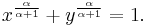 x^\frac{\alpha}{\alpha%2B1}%2By^\frac{\alpha}{\alpha%2B1}=1.