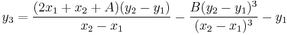 y_3 = \frac{(2x_1%2Bx_2%2BA)(y_2-y_1)}{x_2-x_1}-\frac{B(y_2-y_1)^3}{(x_2-x_1)^3}-y_1