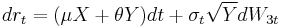  dr_t = (\mu X %2B \theta Y)dt %2B \sigma_t \sqrt{Y} dW_{3t} 