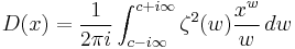 D(x)=\frac{1}{2\pi i} \int_{c-i\infty}^{c%2Bi\infty} 
\zeta^2(w) \frac {x^w}{w}\, dw