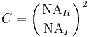 C=\left(\frac{\mathrm{NA}_R}{\mathrm{NA}_I}\right)^2