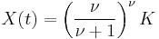 X(t) = \left( \frac{\nu}{\nu%2B1} \right)^{\nu} K 