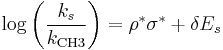 \log\left ( \frac{k_s}{k_{\text{CH3}}} \right )= \rho^*\sigma^* %2B \delta E_s