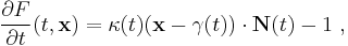   \frac{\partial F}{\partial t}(t,{\bold x}) = \kappa (t) ({\bold x}-\gamma(t))\cdot {\bold N}(t) - 1 \ , 