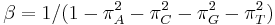 \beta = 1/(1-\pi_A^2-\pi_C^2-\pi_G^2-\pi_T^2)