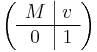 \left( \begin{array}{c|c} M & v\\ \hline 0 & 1 \end{array}\right) 