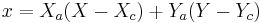 x = X_a(X - X_c) %2B Y_a(Y - Y_c)