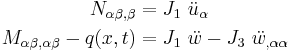 
   \begin{align}
     N_{\alpha\beta,\beta} & = J_1~\ddot{u}_\alpha \\
     M_{\alpha\beta,\alpha\beta} - q(x,t) & = J_1~\ddot{w} - J_3~\ddot{w}_{,\alpha\alpha}
   \end{align}
