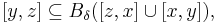 [y,z]\subseteq B_{\delta}([z,x]\cup[x,y]),