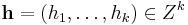 {\mathbf h}=(h_1,\dots ,h_k)\in Z^k