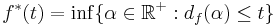 f^{*}(t) = \inf\{\alpha \in \mathbb{R}^{%2B}: d_f(\alpha) \leq t\}