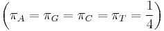 \left(\pi_A = \pi_G = \pi_C = \pi_T = {1\over4}\right)