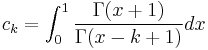 c_k=\int_0^1 \frac{\Gamma(x%2B1)}{\Gamma(x-k%2B1)}dx