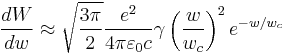 \frac{dW}{dw}\approx \sqrt{\frac{3\pi}{2}}\frac{e^2}{4\pi\varepsilon_0 c}\gamma\left ( \frac{w}{w_c} \right )^2 e^{-w/w_c}