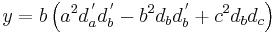 y=b \left(a^2 d_a^{\,'} d_b^{\,'} - b^2 d_b d_b^{\,'} %2B c^2 d_b d_c \right)