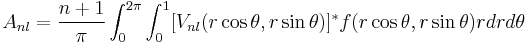 
A_{nl}=\frac{n%2B1}{\pi}\int_0^{2\pi}\int_0^1 [V_{nl}(r\cos\theta,r\sin\theta)]^*
f(r\cos\theta,r\sin\theta)rdrd\theta
