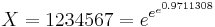 X=1234567=e^{e^{e^{0.9711308}}}