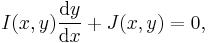 I(x, y)\frac{\mathrm{d}y}{\mathrm{d}x} %2B J(x,y) = 0,