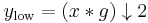 y_{\mathrm{low}} = (x*g)\downarrow 2 