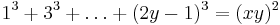 1^3%2B3^3%2B\dots%2B(2y-1)^3 = (xy)^2