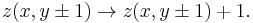 z(x, y \pm 1) \rightarrow z( x, y \pm 1 ) %2B 1.