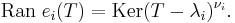 \mathrm{Ran} \; e_i (T) = \mathrm{Ker}(T - \lambda_i)^{\nu_i}.