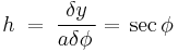 h\;=\;\frac{\delta y}{a\delta\phi\,}=\,\sec\phi