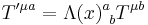 T'^{\mu a} = \Lambda(x)^a_{\ b} T^{\mu b}