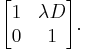 
\begin{bmatrix}
  1 & \lambda D \\
  0 & 1 
\end{bmatrix}.
