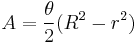  A = \frac{\theta}{2} (R^2 - r^2) 