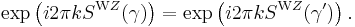 \exp \left(i2\pi k S^{\mathrm WZ}(\gamma) \right)= 
\exp \left( i2\pi k S^{\mathrm WZ}(\gamma')\right).