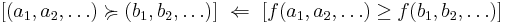 [(a_1 ,a_2 ,\ldots)\succcurlyeq(b_1 ,b_2 ,\ldots)]~\Leftarrow~[f(a_1 ,a_2 ,\ldots)\ge f(b_1 ,b_2 ,\ldots)]