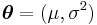 \boldsymbol{\theta} = (\mu,\sigma^2)