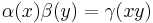 \alpha(x)\beta(y) = \gamma(xy)\,