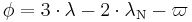  \phi = \rm 3\cdot\lambda - \rm 2\cdot\lambda_{\rm N} - \varpi 