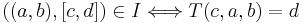 ((a,b),[c,d])\in I \Longleftrightarrow T(c,a,b)=d