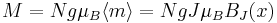 M = Ng\mu_B\langle m \rangle = NgJ\mu_B B_J(x)