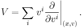  V = \sum_i \left. v^i \frac{\partial}{\partial v^i} \right|_{(x,v)}.