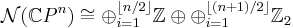 \mathcal{N} (\mathbb{C} P^n) \cong \oplus_{i=1}^{\lfloor n/2 \rfloor} \mathbb{Z} \oplus \oplus_{i=1}^{\lfloor (n%2B1)/2 \rfloor} \mathbb{Z}_2