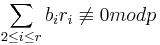 \sum_{2 \leq i \leq r} b_ir_i \not\equiv 0 mod p