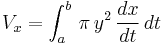 V_{x} = \int_a^b \, \pi \, y^2 \, \frac{dx}{dt} \, dt