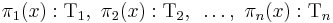 \pi_1(x)�: \text{T}_1,\text{ }\pi_2(x)�: \text{T}_2,\text{ }\ldots,\text{ }\pi_n(x)�: \text{T}_n